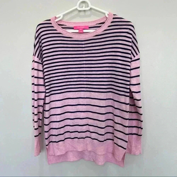 Lilly Pulitzer Melenie Sweater Heathered Pink Tropics Tint Amore Stripe … - Picture 2 of 11